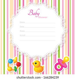 Baby Girl Shower Card on striped background