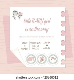 baby girl shower card, vector illustration