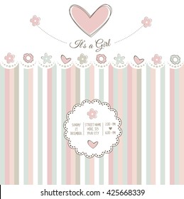 Baby Girl Shower Card, Vector Illustration