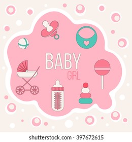 Baby girl shower design elements. Vector eps 10.