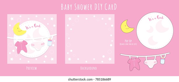 Baby Girl Shower DIY Handmade Card , Happy Birthday for new born celebration greeting and invitation.