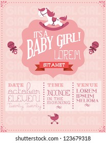 Baby Girl Baby Shower Invitation Card Template Vector/illustration