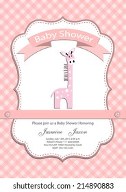 Baby Girl Baby Shower Invitation Card. Vector Eps10,illustration. 