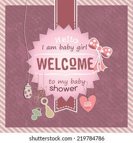 Baby girl - Baby shower invitation card template vector/illustration