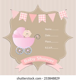 baby girl, baby shower invitation card. vector/illustration.