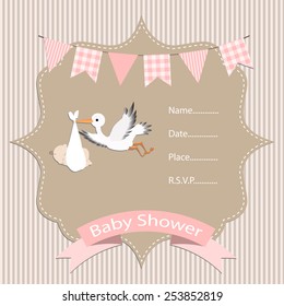 baby girl, baby shower invitation card. vector/illustration.