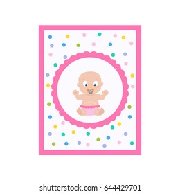 Baby girl shower invitation. Gender reveal postcard. Vector illustration