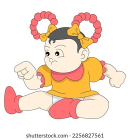 baby girl sitting angry expression cursing. vector design illustration art