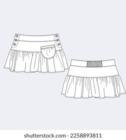 baby girl skirt flat sketch illustration