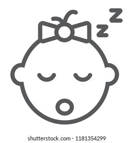 Baby girl sleep line icon, child and face, girl sign, vector graphics, a linear pattern on a white background, eps 10.