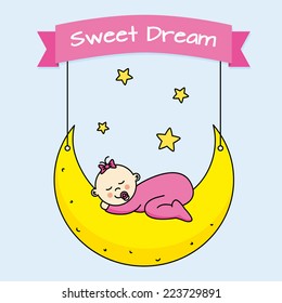 Baby girl sleeping on the moon 