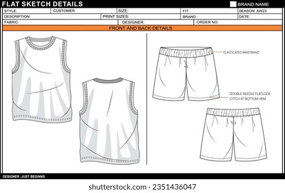 BABY GIRL SLEEVELESS TOP WITH SHORT SET DRESS FLAT SKETCH FASHION TEMPLATE TECHNICAL DRAWING ILLUSTRATION