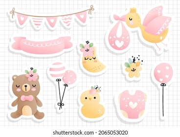 Baby girl sticker, scrapbook. Baby shower sticker sheet