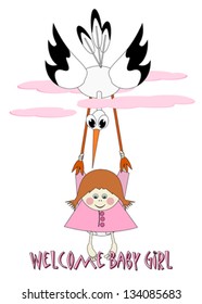 Baby Girl and stork - welcome baby girl