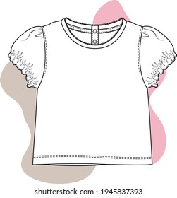 Baby girl t shirt design. t shirt template vector flat sketch.