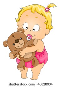 Baby Girl with Teddy Bear - Vector