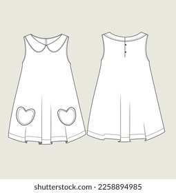 baby girl teen girl dress flat sketch illustration