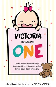 Baby girl turning one birthday invitation card