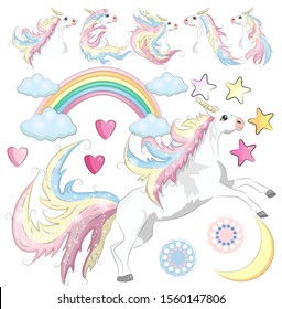 Baby Girl Unicorn Scrapbook Set. Scrapbooking. Decorative Elements. Tags. Labels. Stickers. Notes.