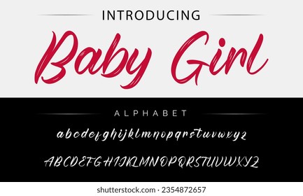 Tipo de letra del estilo del pincel vector de la niña bebé, alfabeto, tipo