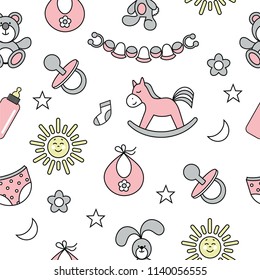 Baby girl vector seamless pattern 