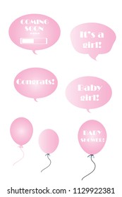 baby girl vector set - pink bubbles and balloons 