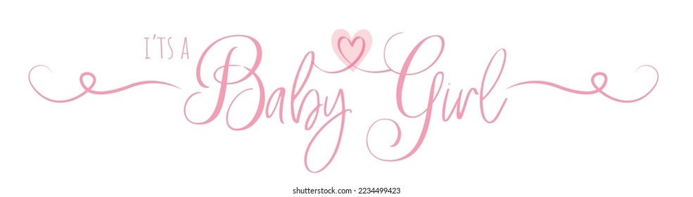 It's a baby girl, vector. Baby shower banner design. Pink wording design isolated on white background.