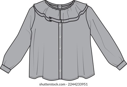 BABY GIRL WEAR  DOUBLE RUFFLE NECK BLOUSE TOP VECTOR