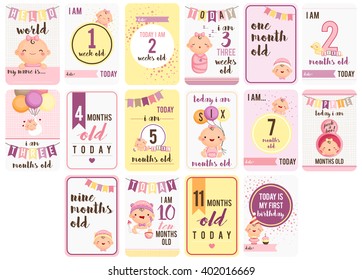 Baby Girl Weeks and Months Cards