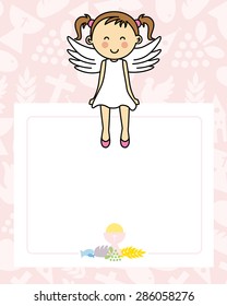 Baby girl with wings. blank space for photo or text