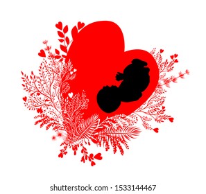 Baby girl in the womb. Abstract heart with a baby. Greeting card Happy Mother's Day. Vector illustration