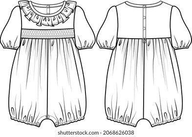 BABY GIRLS AND BOYS KIDS WEAR ROMPER FLAT DESIGN FRONT AND BACK VECTOR