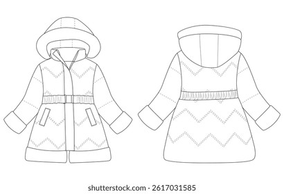 Baby Girls  Coats Padded Puffer long Jacket hoode Toddler vector