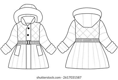Baby Girls  Coats Padded Puffer long Jacket hoode Toddler vector
