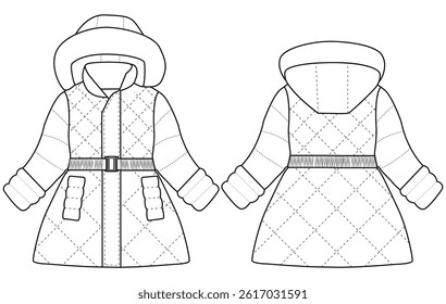 Baby Girls  Coats Padded Puffer long Jacket hoode Toddler vector
