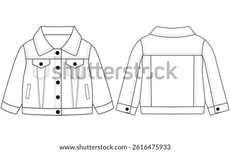 baby girls denim jacket vector illustration design front and back view