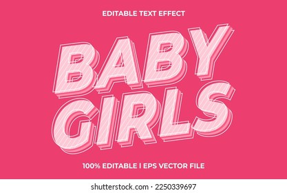 baby girls editable text effect, lettering typography font style, pink 3d text for tittle