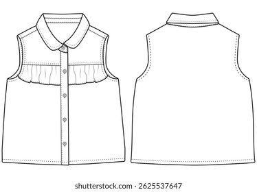 bebê Menina império cortou mangas Denim Top vetor