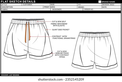 BABY GIRLS FASHION SHORTS FLAT SKETCH FASHION TEMPLATE TECHNICAL DRAWING ILLUSTRATION