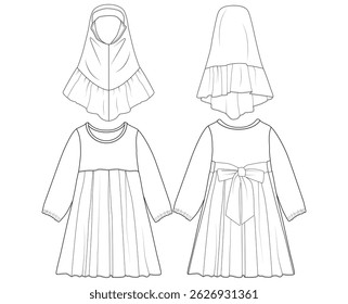 Baby Girls Islami Hijab Jilbab Robe Abaya Dress vector Art design