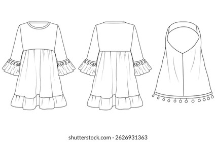 Baby Girls Islami Hijab Jilbab Robe Abaya Dress vector Art design