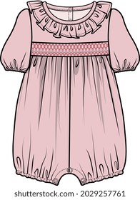 BABY GIRLS AND KID GIRLS WEAR FRILLED SMOCKING ROMPER VECTOR ILLUSTRATION