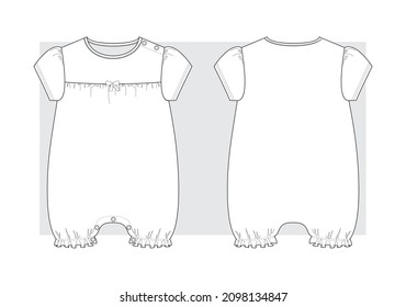 Newborn’s baby girls summer overall technical sketches.