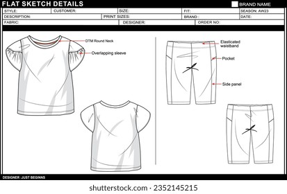 BABY GIRLS TOP AND PANT FASHION DRESS FLAT SKETCH FASHION TEMPLATE TECHNICAL DRAWING ILLUSTRATION