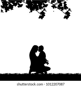 The baby give away a mother of flowers bouquet, one in the series of similar images silhouette