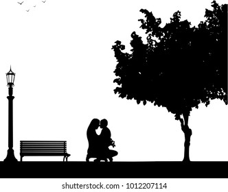 The baby give away a mother of flowers bouquet, one in the series of similar images silhouette