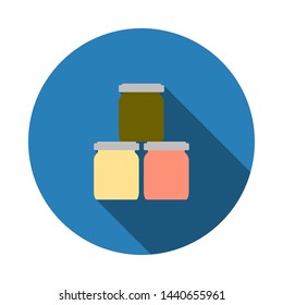 Baby Glass Jars Icon. Flat Circle Stencil Design With Long Shadow. Vector Illustration.