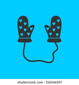 Baby gloves icon flat. Simple vector black pictogram on blue background