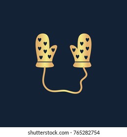 Baby gloves icon flat. Simple gold pictogram on dark background. Vector illustration symbol