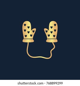 Baby gloves icon flat. Simple gold pictogram on dark background. Vector illustration symbol